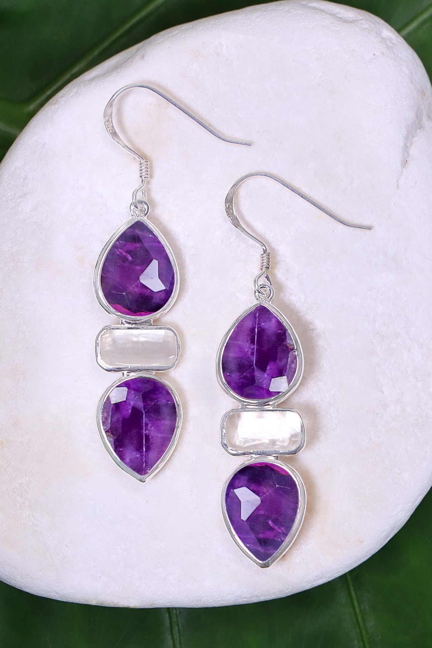 Sterling Silver & Amethyst With Pearl Drop Earrings - SS