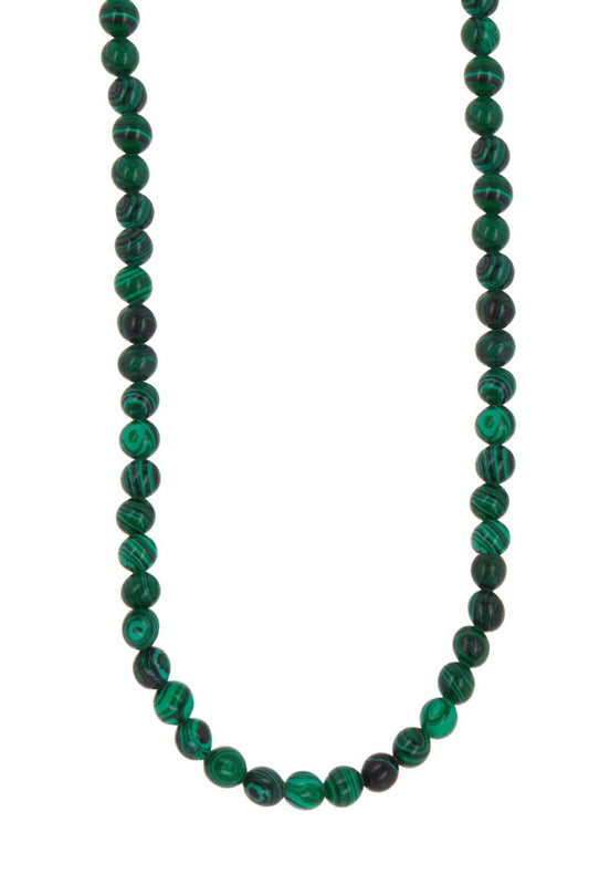 Sterling Silver & Malachite Mala Beads Necklace - SS