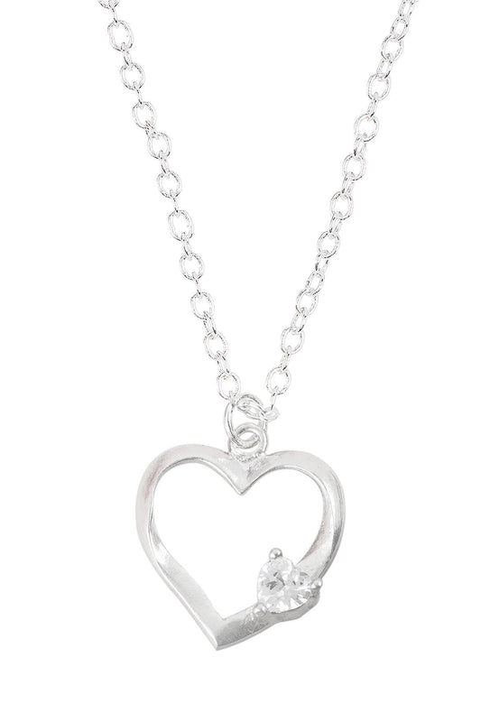 Sterling Silver & CZ Heart Pendant Necklace - SS
