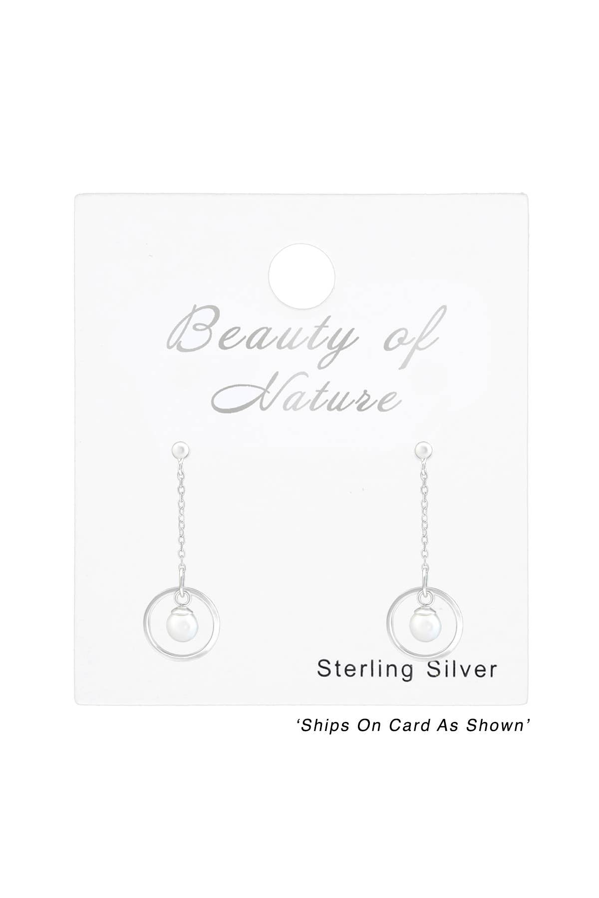 Sterling Silver Ball Ear Studs With Hanging Chain Pearl - SS