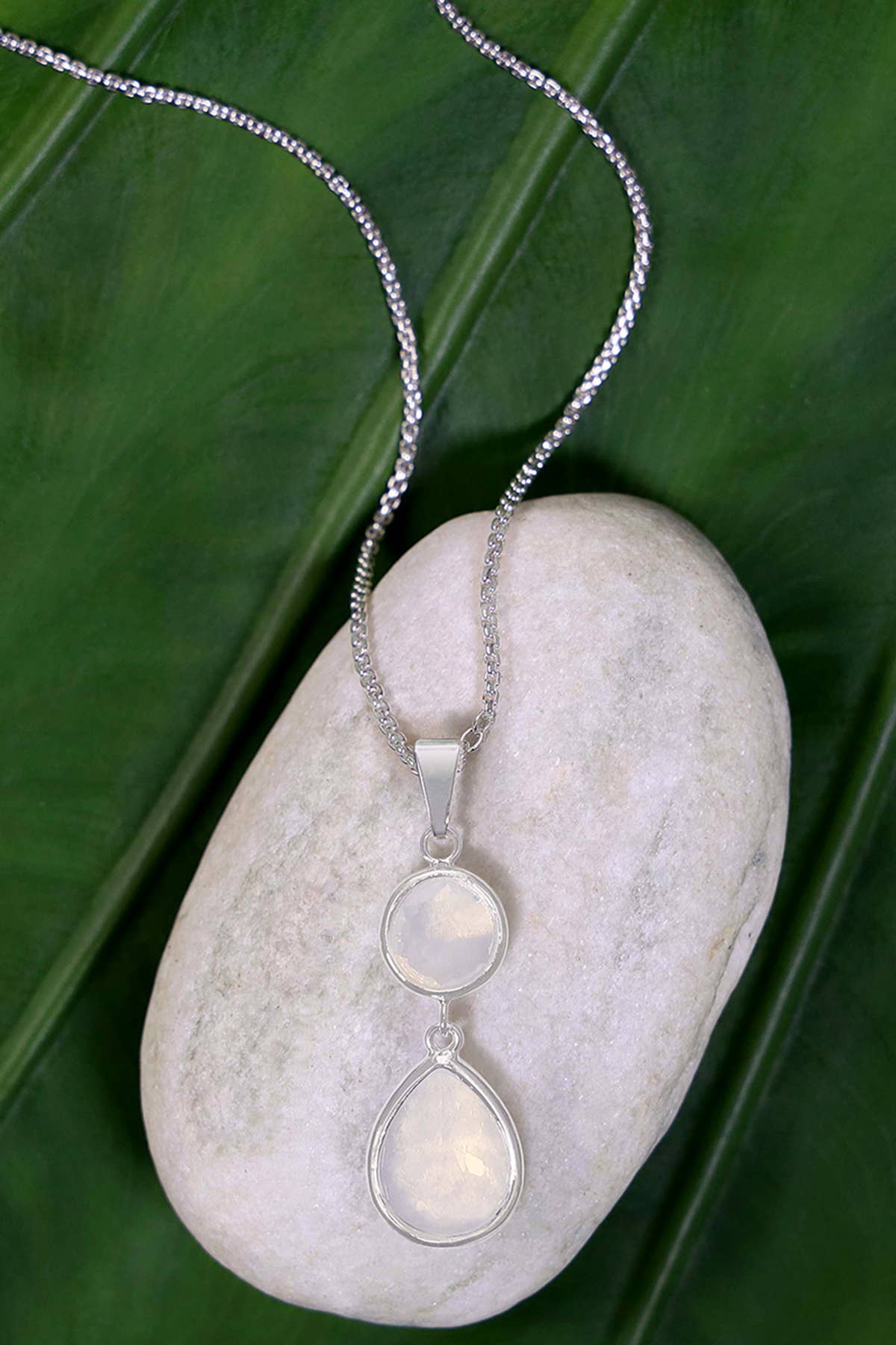 Sterling Silver & Moonstone Crystal Pendant Necklace - SS