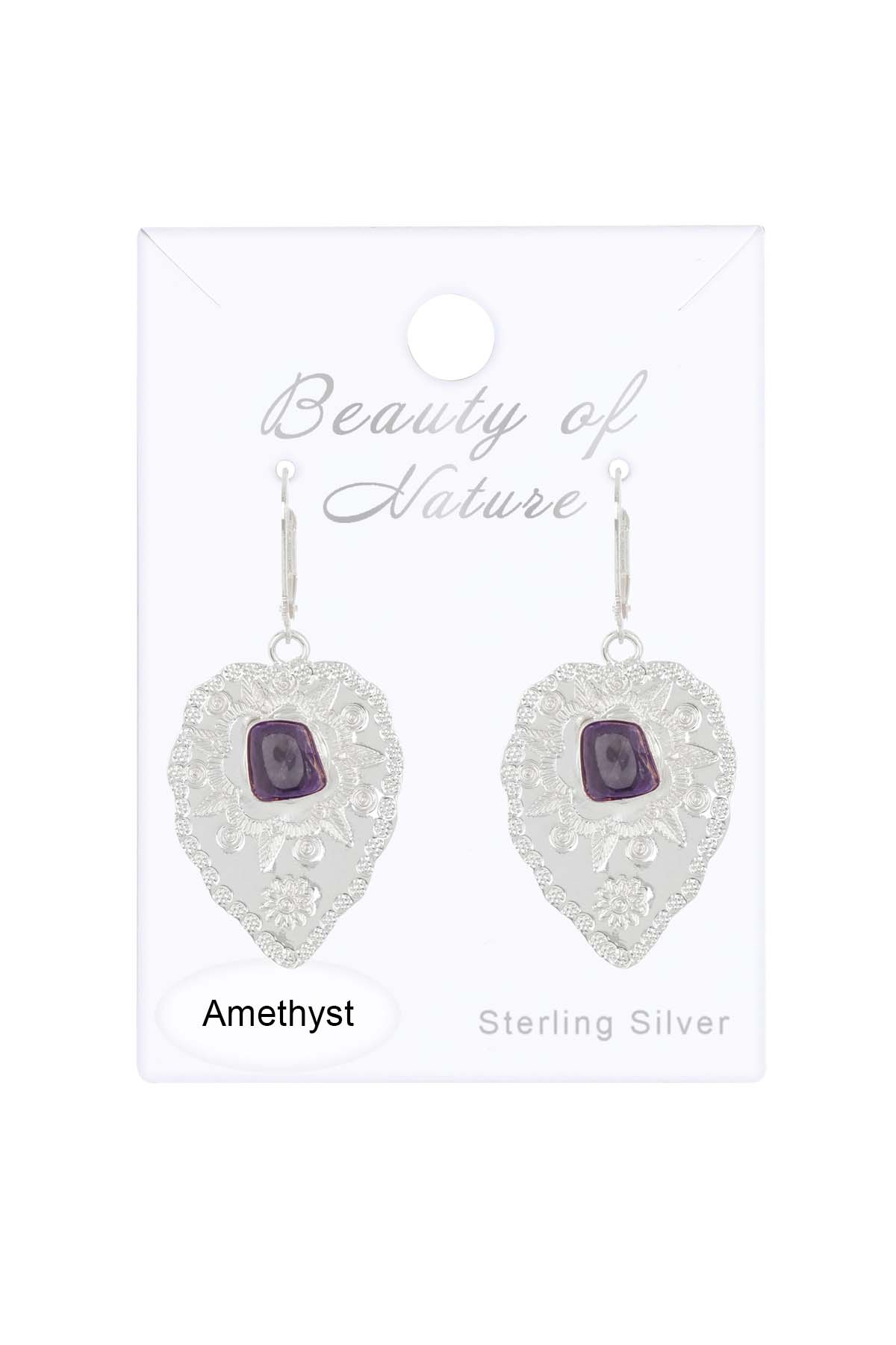 Amethyst Leaf Drop Earrings - SS