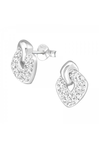 Sterling Silver Doughnut Ear Studs With Crystal - SS