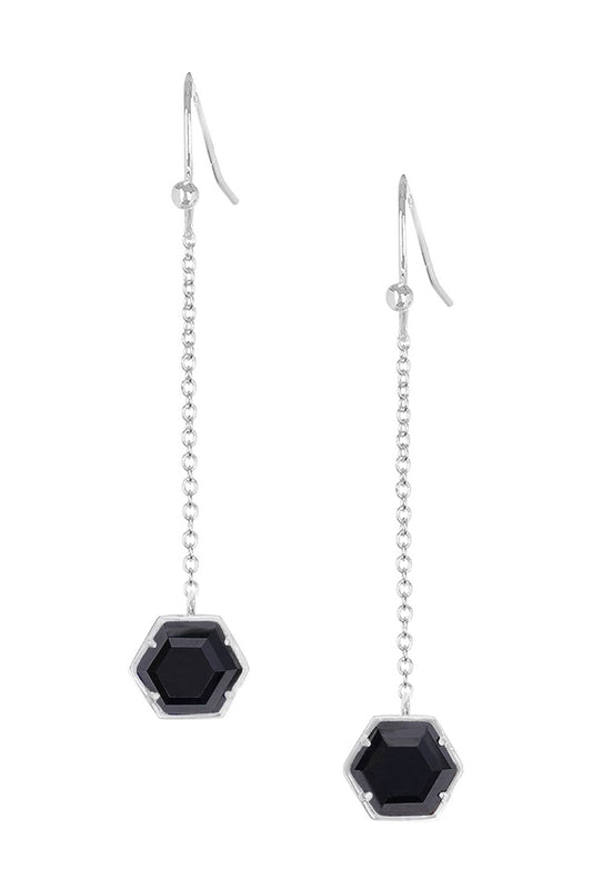 Sterling Silver & Hematite Hexagon Drop Earrings - SS