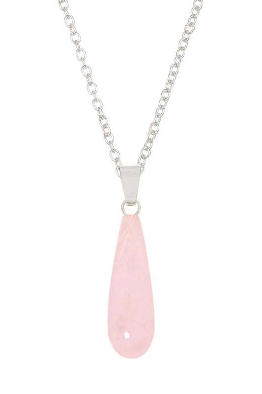 Sterling Silver & Rose Quartz Teardrop Pendant Necklace - SS