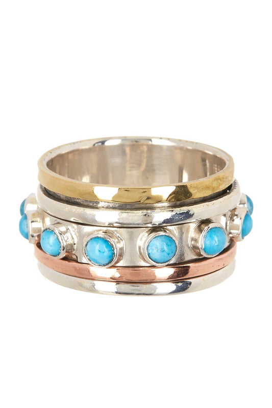 Turquoise & Tri-Tone Spinner Ring - SF