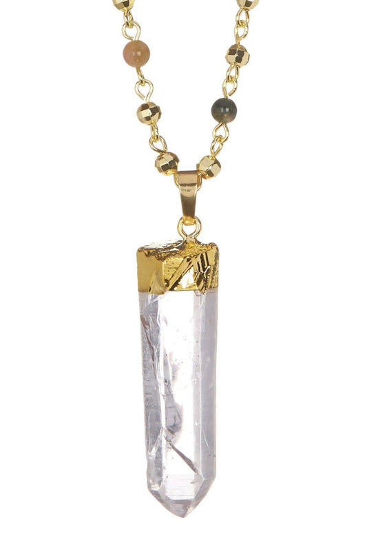 Crystal Quartz Geode With Mixed Jasper Amulet Necklace - GF