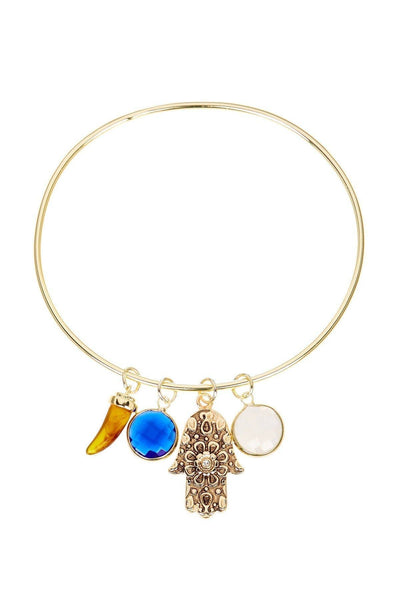 Mixed Crystal Briolettes With Hamsa Charm Bangle - GF