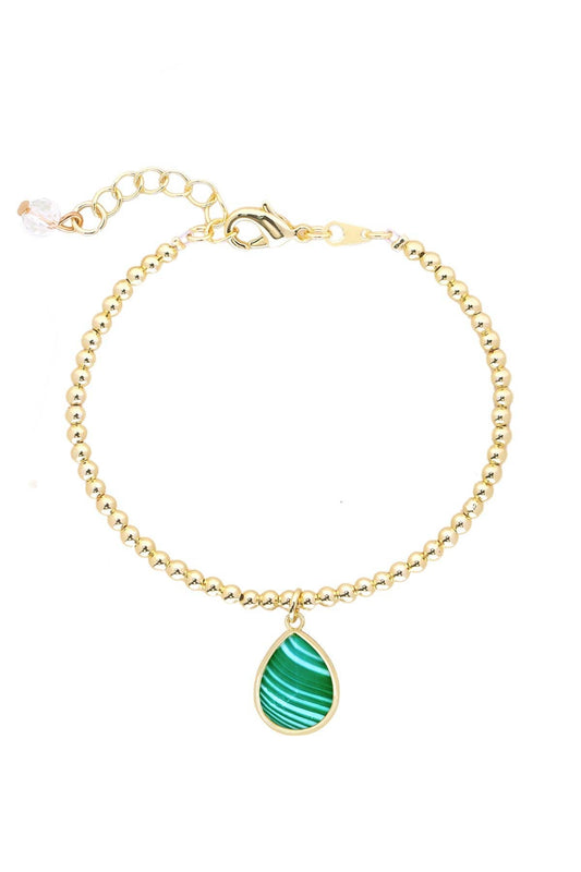 Green Lace Agate & 14k Gold Plated Charm Bracelet - GF