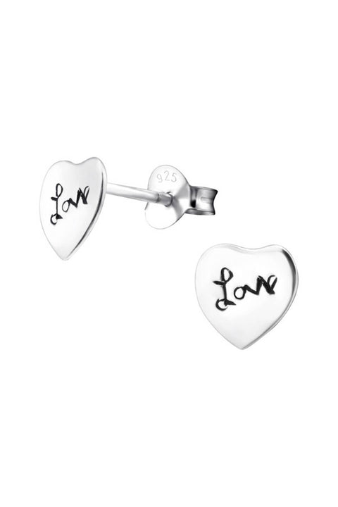 Sterling Silver Love Heart Ear Studs - SS