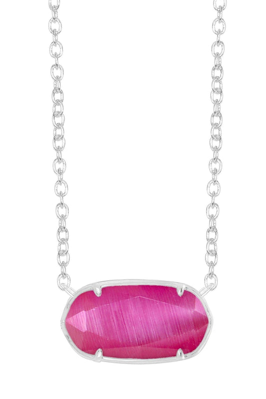 Sterling Silver & Pink Cat's Eye Pendant Necklace - SS
