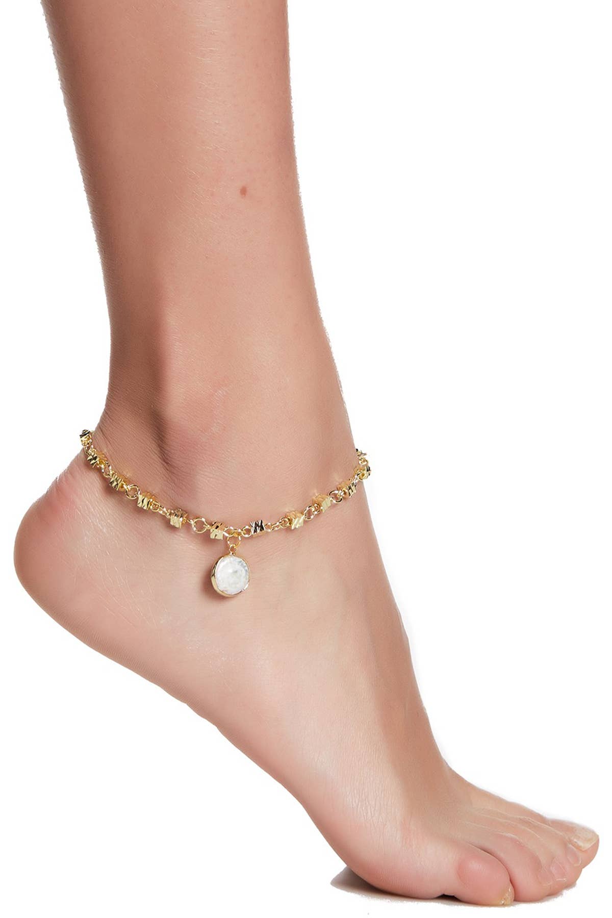 Mother Of Pearl Charm Beaded Anklet - GF