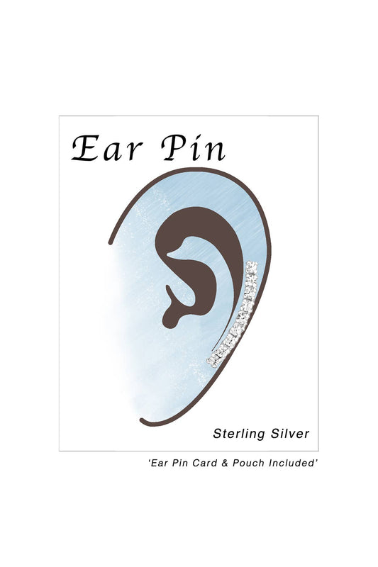 Sterling Silver Curved Ear Pin With Crystal - SS