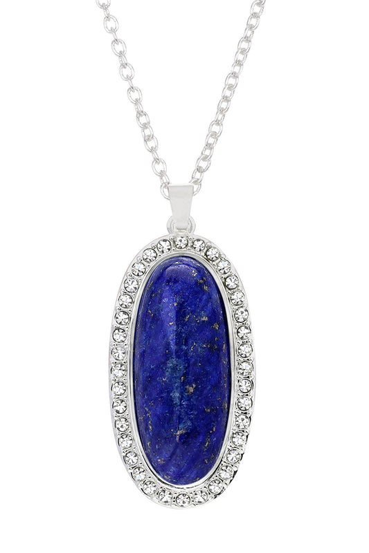 Sterling Silver & Lapis Halo Pendant Necklace - SS