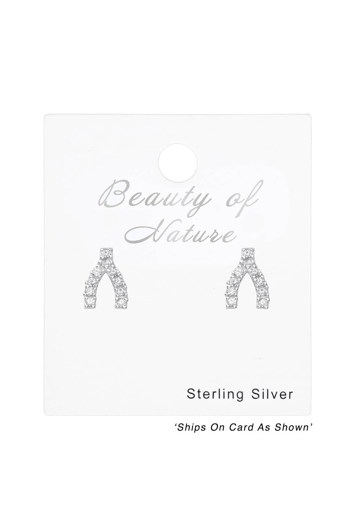 Sterling Silver Wishbone Ear Studs With Cubic Zirconia - SS