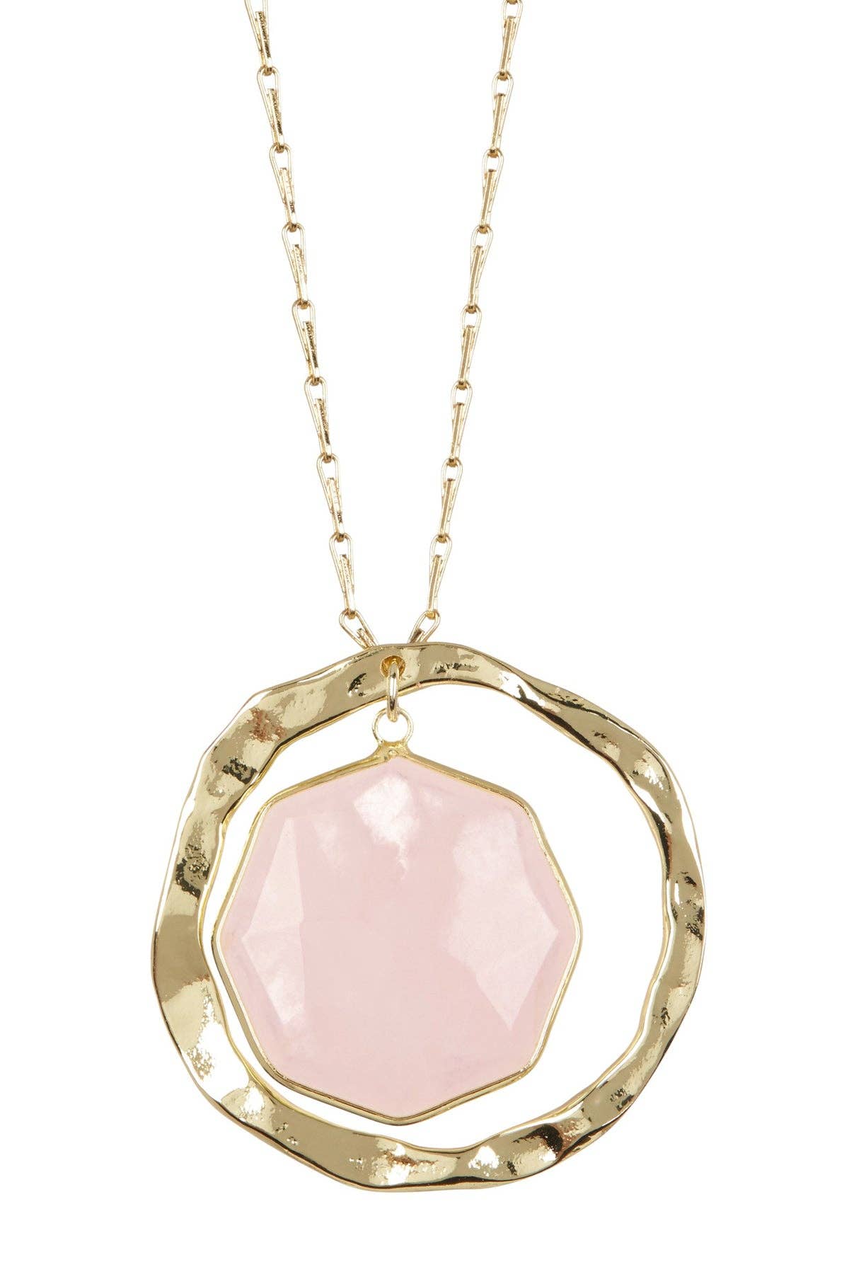 Rose Quartz Framed Briolette Orbit Necklace - GF