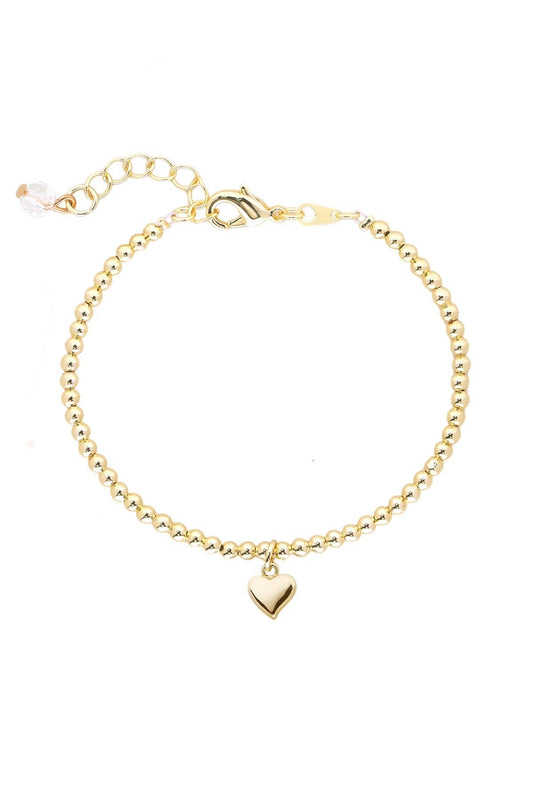 Heart & 14k Gold Plated Beaded Charm Bracelet - GF