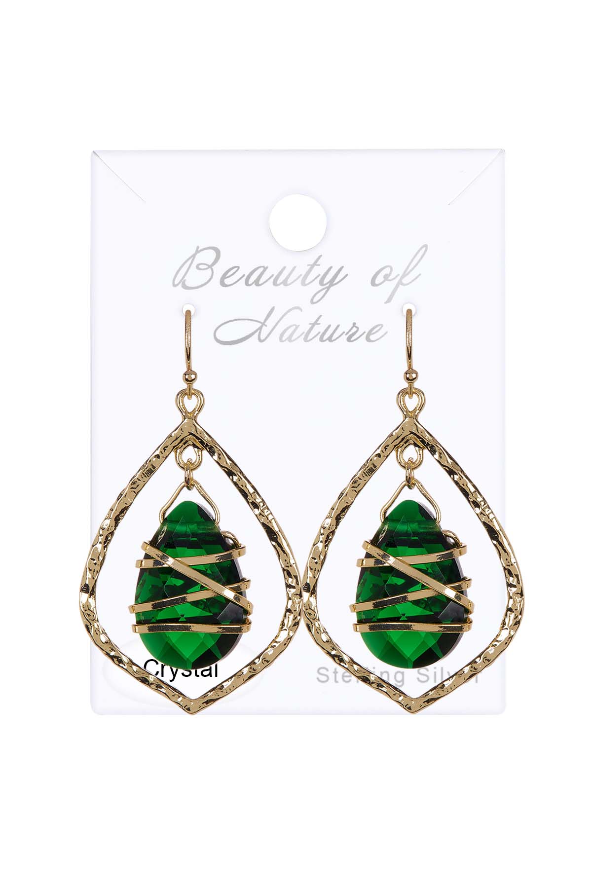 Emerald Crystal & Teardrop Chandelier Earrings In Gold - GF