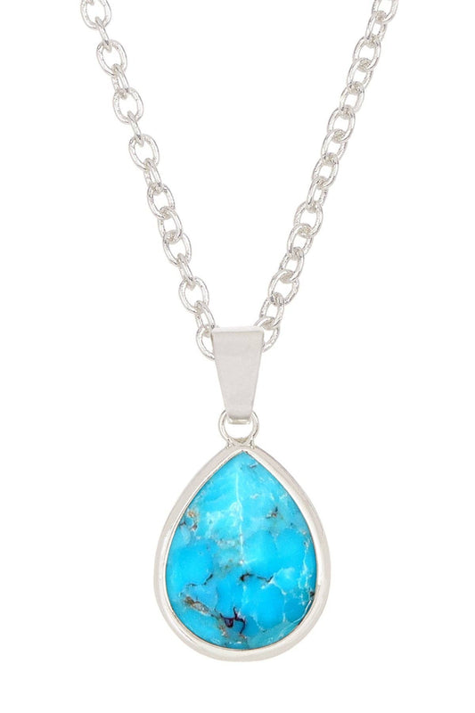 Sterling Silver & Turquoise Teardrop Pendant Necklace - SS