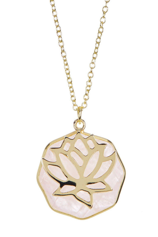 14k Vermeil & Rose Quartz Lotus Pendant Necklace - VM