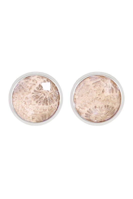 Sterling Silver & Lily Fossil Post Earrings - SS