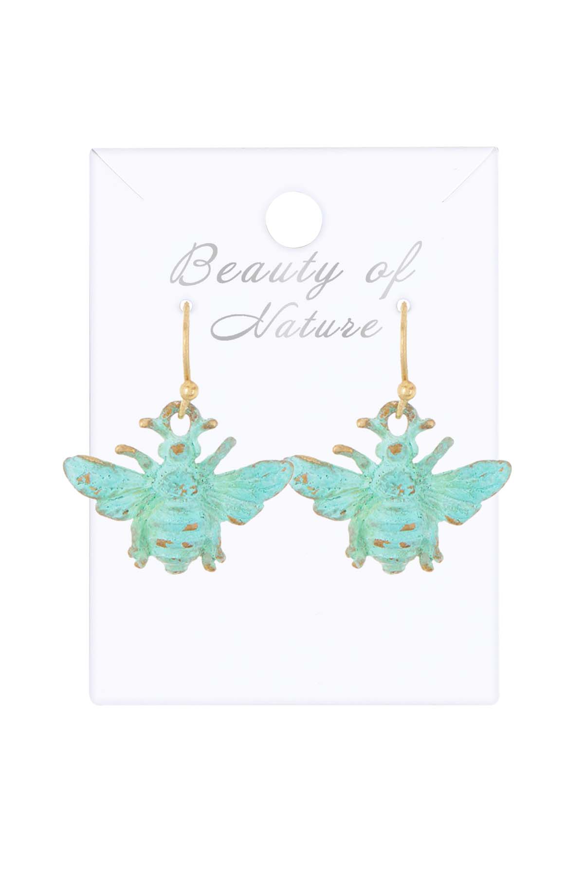 Natural Verdigris Patina Bumblebee Earrings - BR