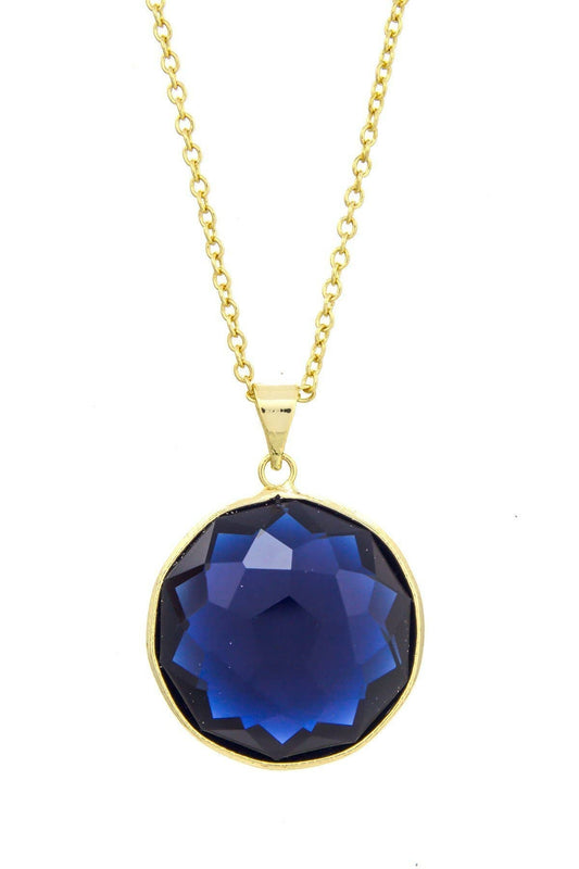 14k Gold Plated & London Blue Crystal Pendant Necklace - GF