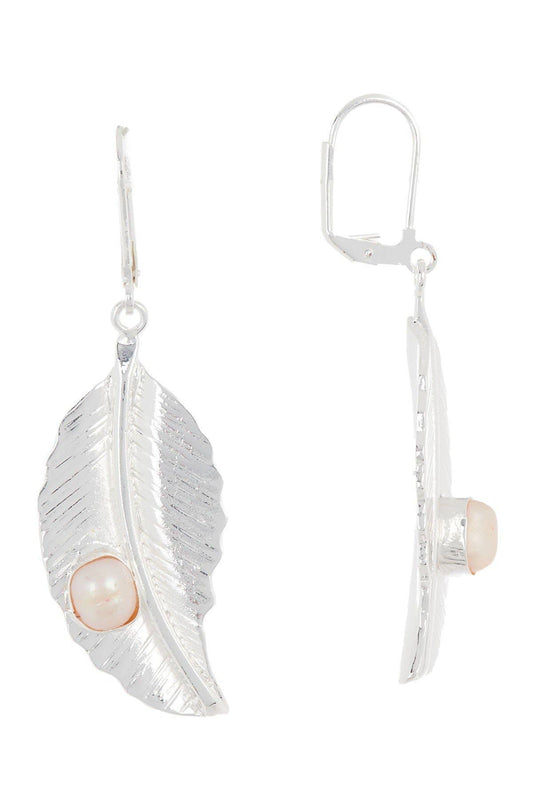 Cultured Pearl Leaf Drop Earrings - SS