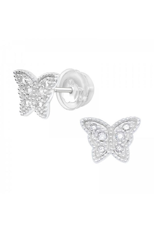 Children's Sterling Silver Butterfly Ear Studs With CZ - SS