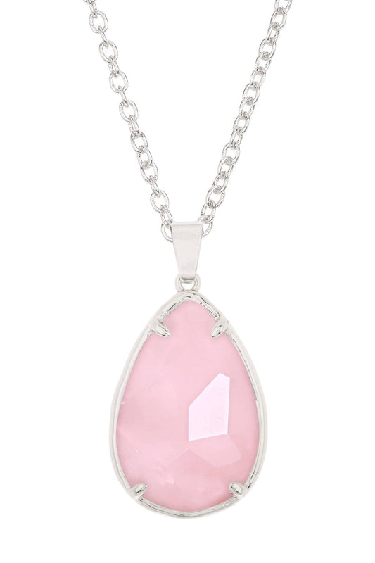 Sterling Silver & Rose Quartz Pear Cut Pendant Necklace - SS