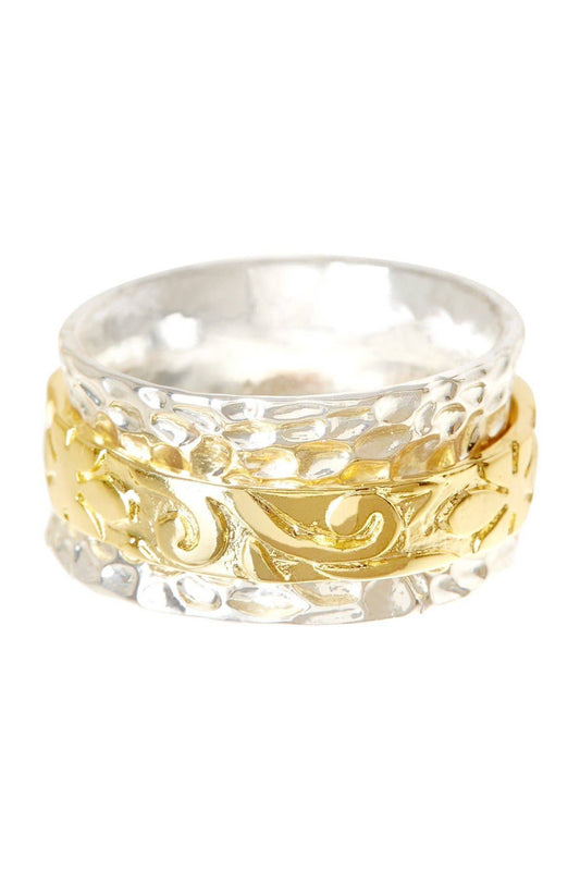 Two Tone Leaf And Vine Spinner Ring - SF