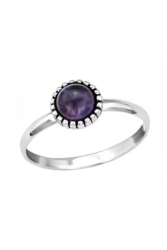 Sterling Silver Round Ring With Amethyst - SS