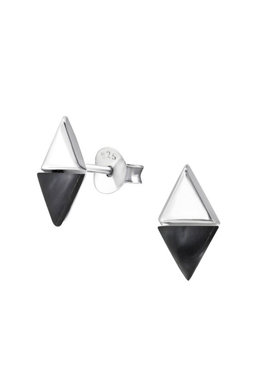 Sterling Silver Triangle Ear Studs With Imitation Stone - SS