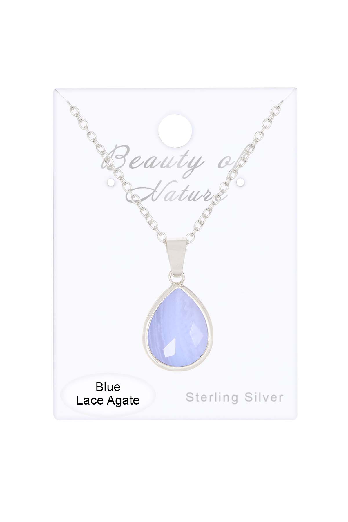 Sterling Silver & Blue Lace Agate Teardrop Necklace - SS