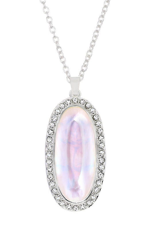 Sterling Silver & Mother Of Pearl Halo Pendant Necklace - SS