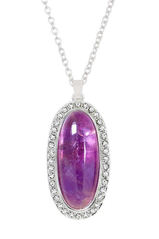 Sterling Silver & Amethyst Halo Pendant Necklace - SS