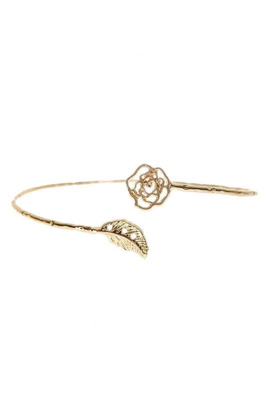 Blooming Rose 14k Gold Clad Hammered Cuff Bracelet - GF