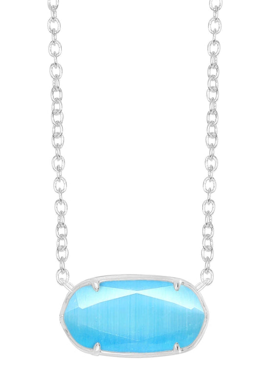Sterling Silver & Blue Cat's Eye Pendant Necklace - SS