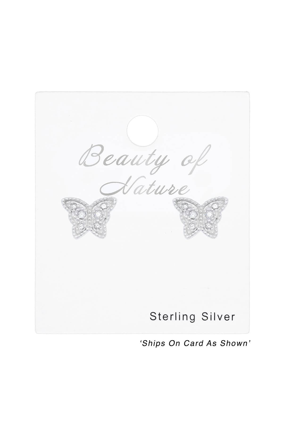 Children's Sterling Silver Butterfly Ear Studs With CZ - SS