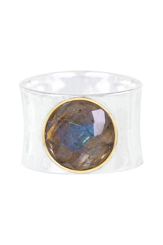 Labradorite 2-Tone Plated Wide Ring - SF