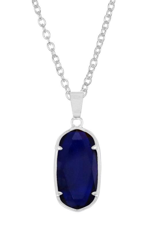 Sterling Silver & London Blue Crystal Pendant Necklace - SS