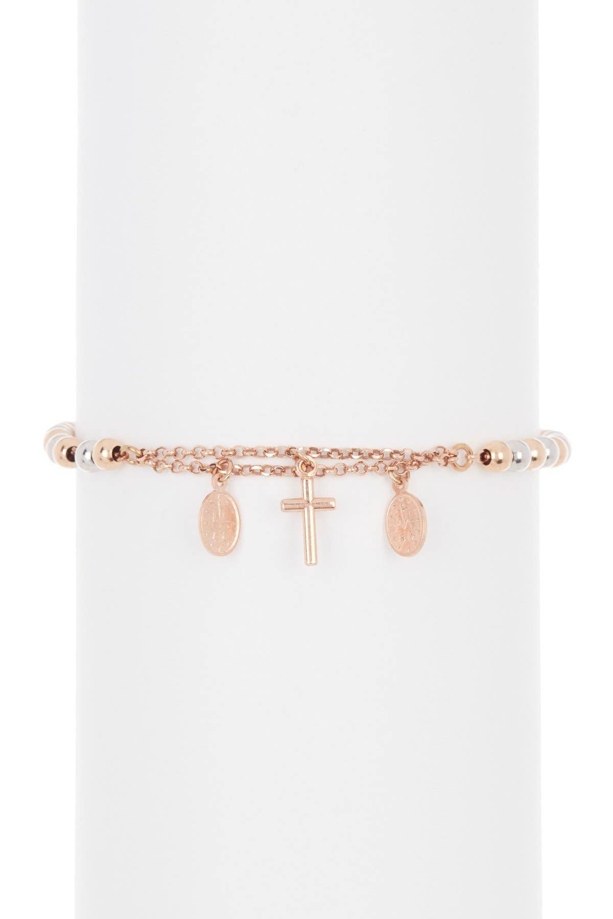 Sterling Silver With Rose Gold Plated Rosary Bracelet - SS