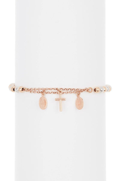 Sterling Silver With Rose Gold Plated Rosary Bracelet - SS