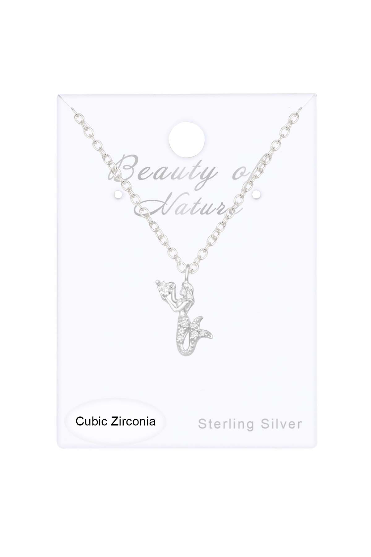 Sterling Silver Mermaid Necklace with Cubic Zirconia - SS