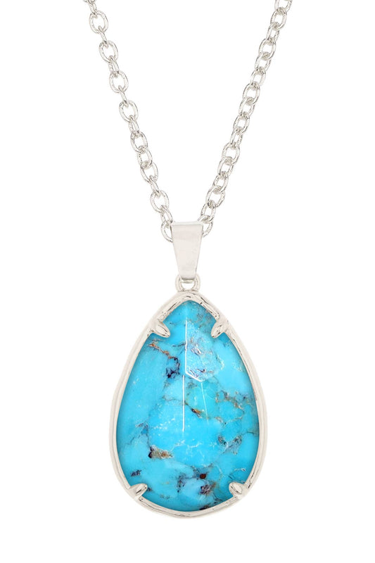 Sterling Silver & Turquoise Pear Cut Pendant Necklace - SS