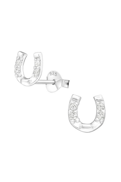 Sterling Silver Horseshoe Ear Studs With Cubic Zirconia - SS