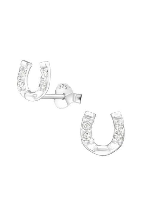 Sterling Silver Horseshoe Ear Studs With Cubic Zirconia - SS