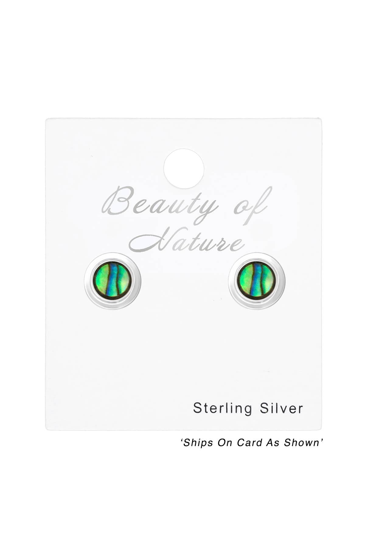 Sterling Silver Round Ear Studs & Shell/Imitation Stone - SS