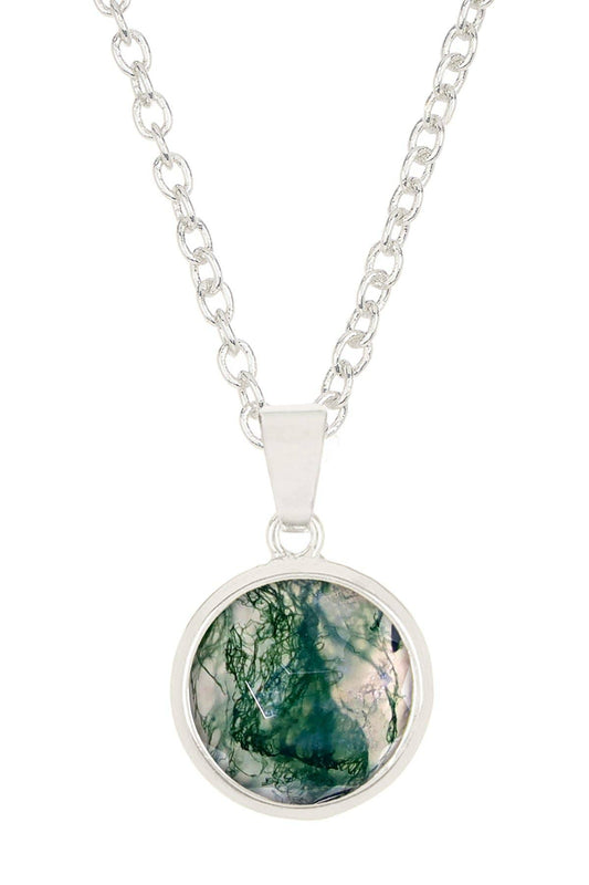 Sterling Silver & Moss Agate Pendant Necklace - SS