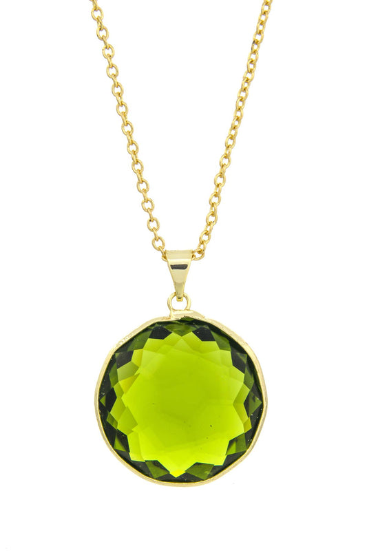14k Gold Plated & Peridot Crystal Pendant Necklace - GF